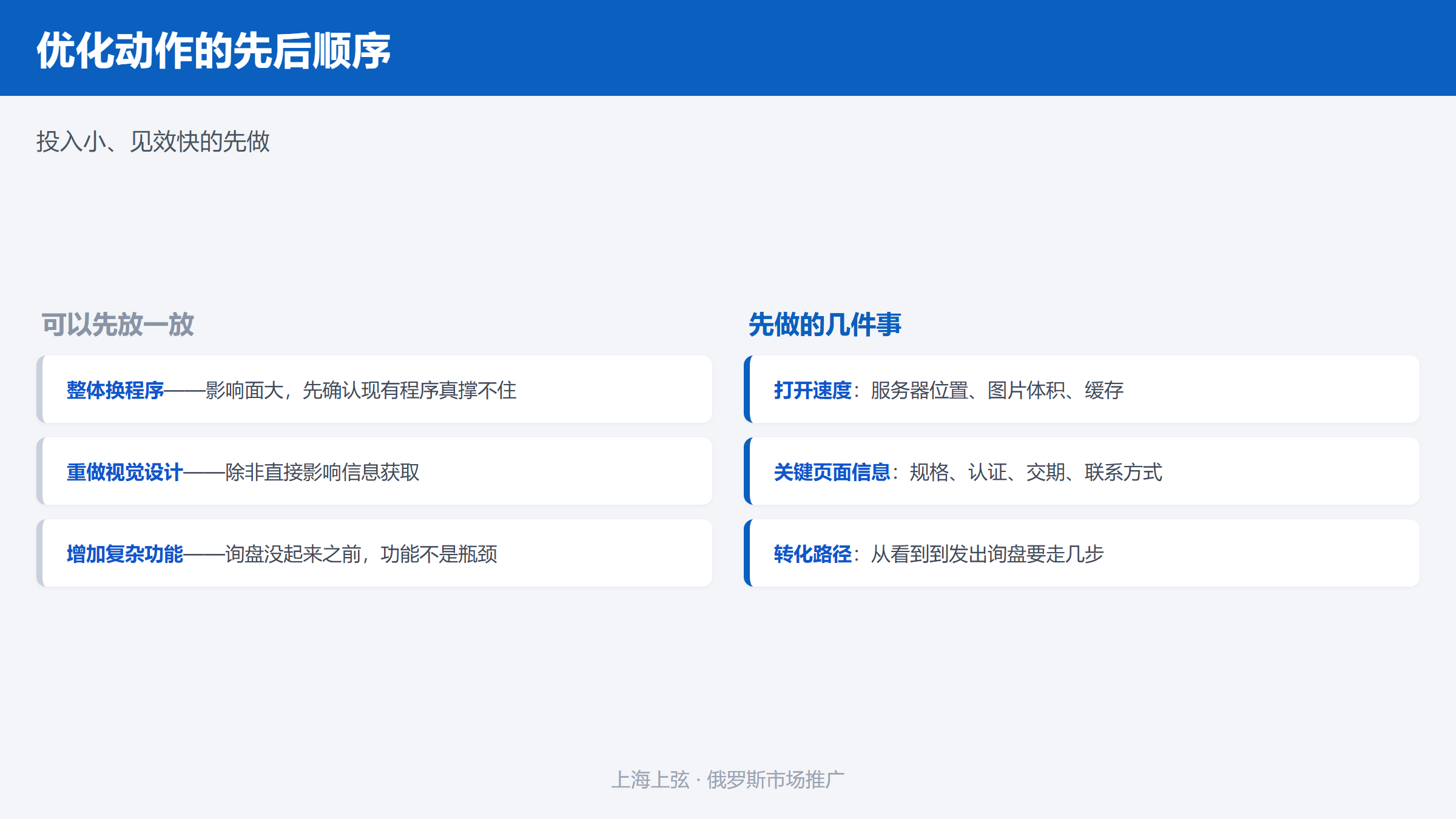 俄语网站优化动作的先后顺序对照